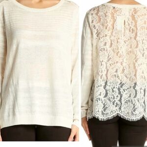 CABI Ivory Sophia Lace Back 5005 Sweater Top Size Large